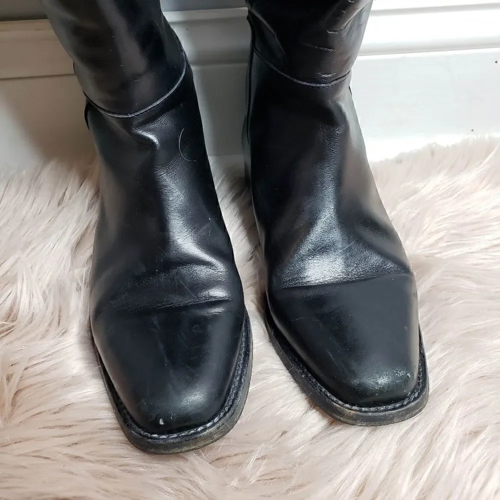 Manolo Blahnik Black Astrakhan-Cuffed Riding Boot